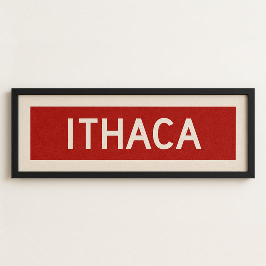 Framed Ithaca Red and White Bus Scroll - Tejas Country Club