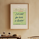 Let's Meet For Tacos In Austin Guest Check Art Print - Tejas Country Club