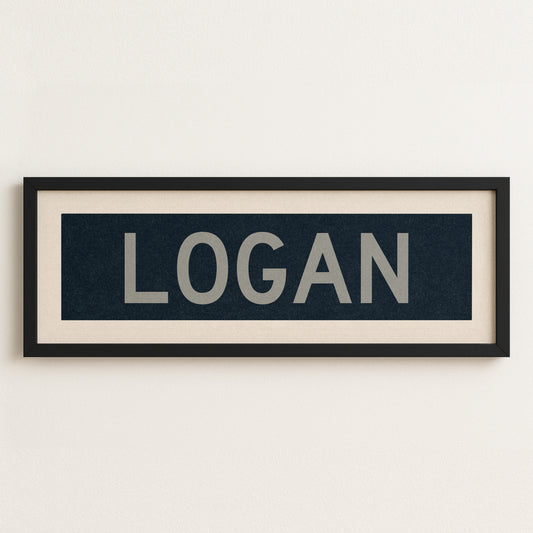 Framed Logan Navy and Gray Bus Scroll