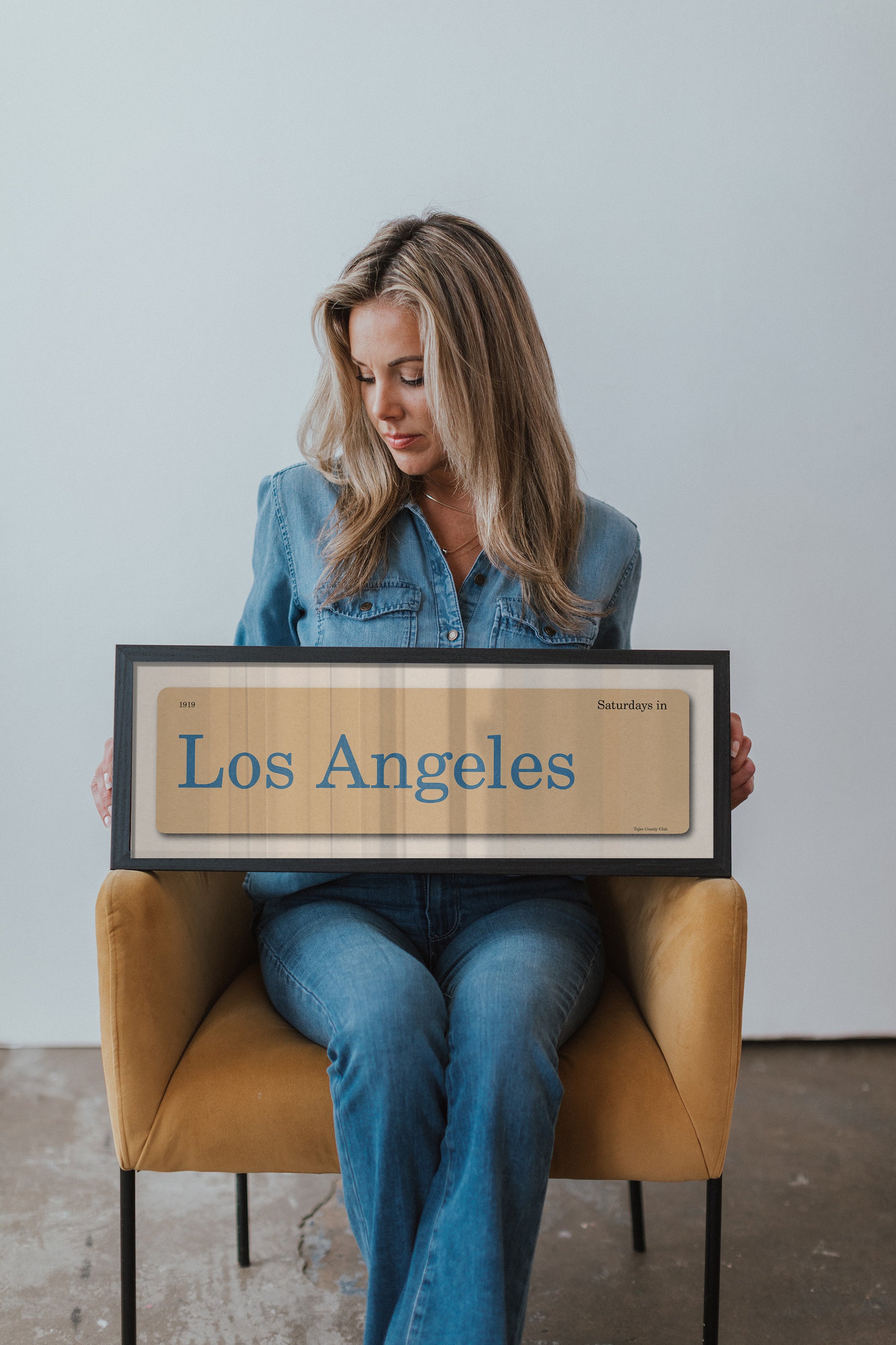 Saturdays in Los Angeles, California Blue Vintage Flash Card Framed Print - Tejas Country Club