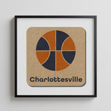 Framed Charlottesville Virginia Basketball Bar Coaster