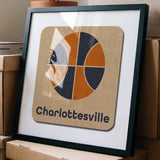 Framed Charlottesville Virginia Basketball Bar Coaster