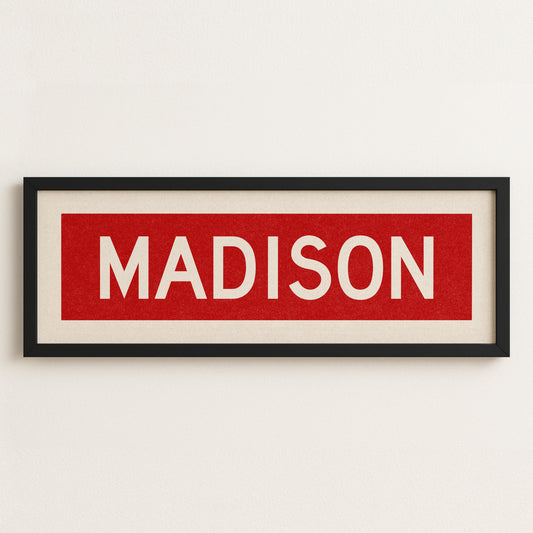 Framed Madison Red Bus Scroll - Tejas Country Club