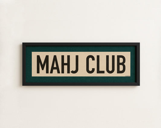Framed Mahj Club Mahjong Art Scroll Sign