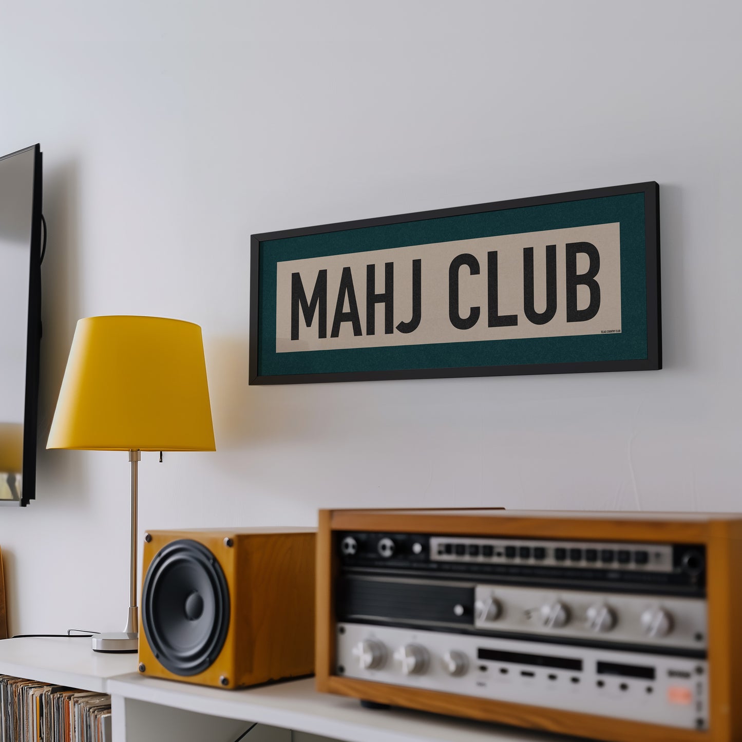 Framed Mahj Club Mahjong Art Scroll Sign