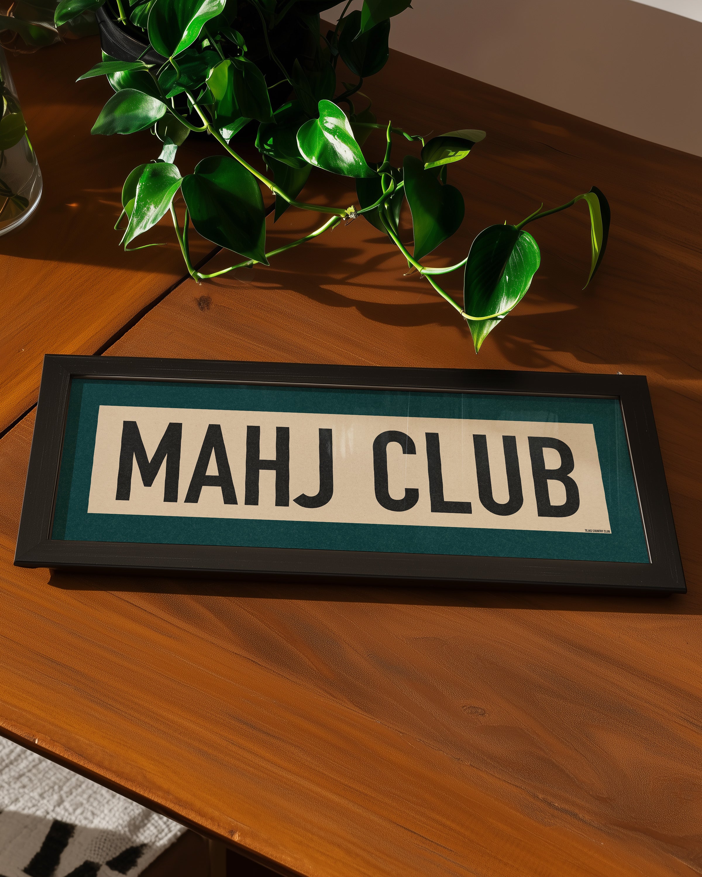 Framed Mahj Club Mahjong Art Scroll Sign - Tejas Country Club