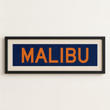 Framed Malibu Blue and Orange Bus Scroll