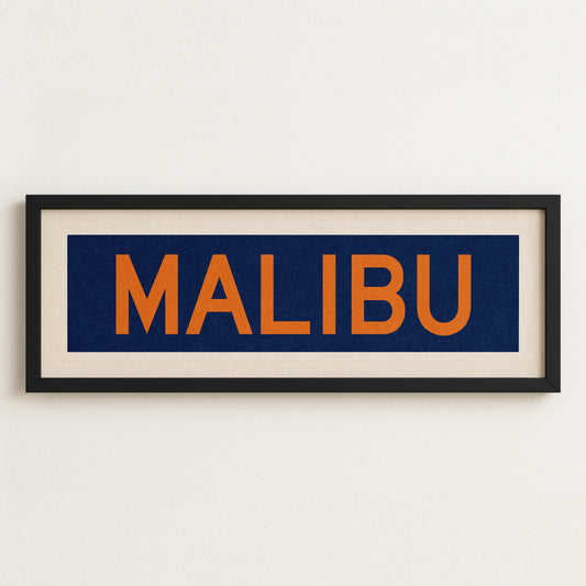 Framed Malibu Blue and Orange Bus Scroll