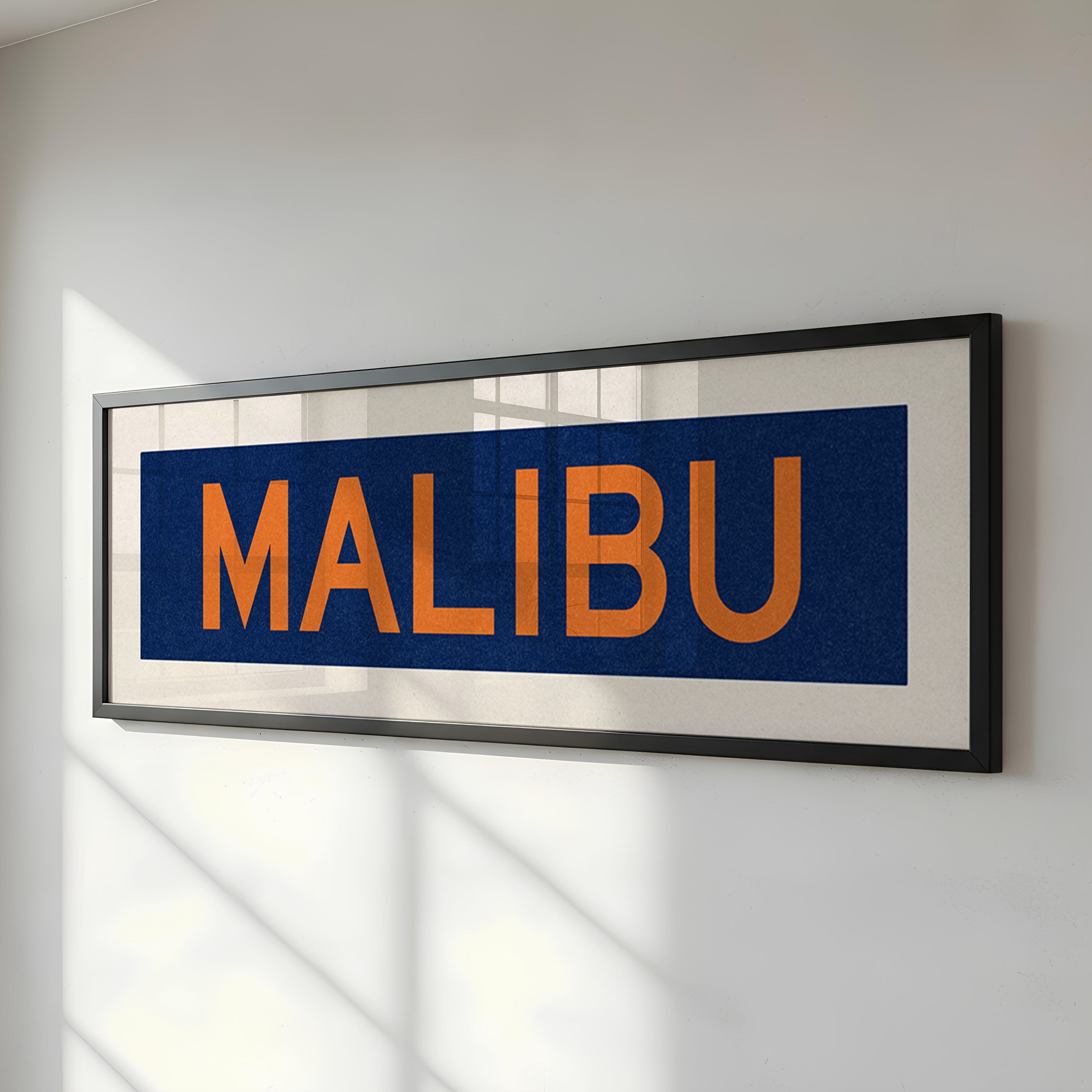 Framed Malibu Blue and Orange Bus Scroll
