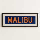 Framed Malibu Blue and Orange Bus Scroll