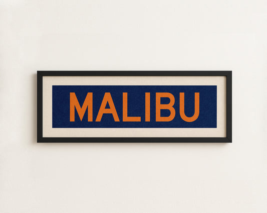 Framed Malibu Blue and Orange Bus Scroll