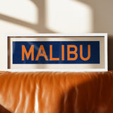 Framed Malibu Blue and Orange Bus Scroll