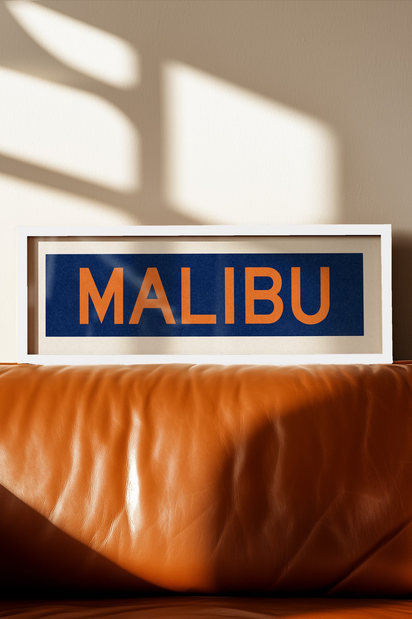 Framed Malibu Blue and Orange Bus Scroll