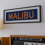 Framed Malibu Blue and Orange Bus Scroll
