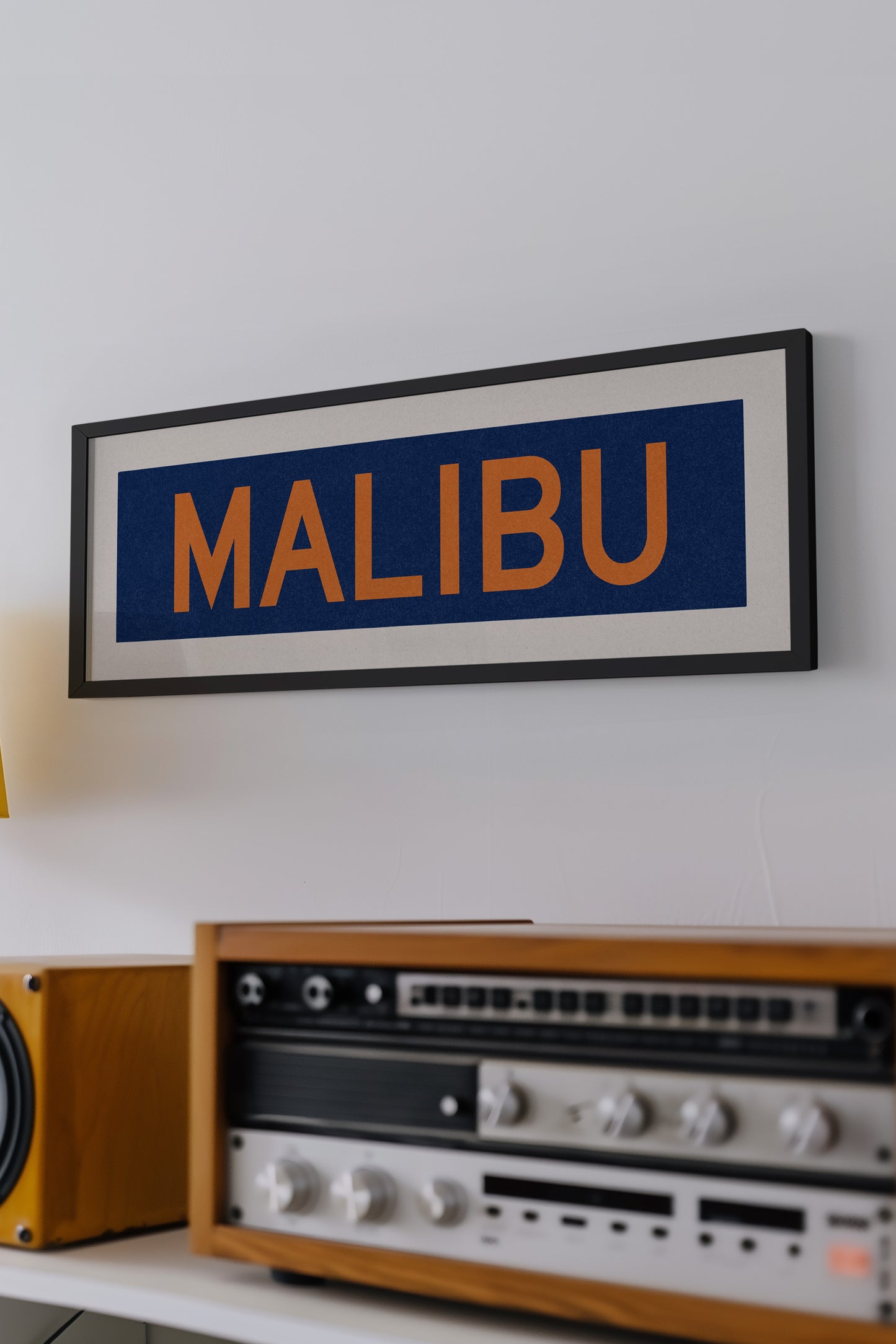 Framed Malibu Blue and Orange Bus Scroll