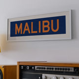 Framed Malibu Blue and Orange Bus Scroll
