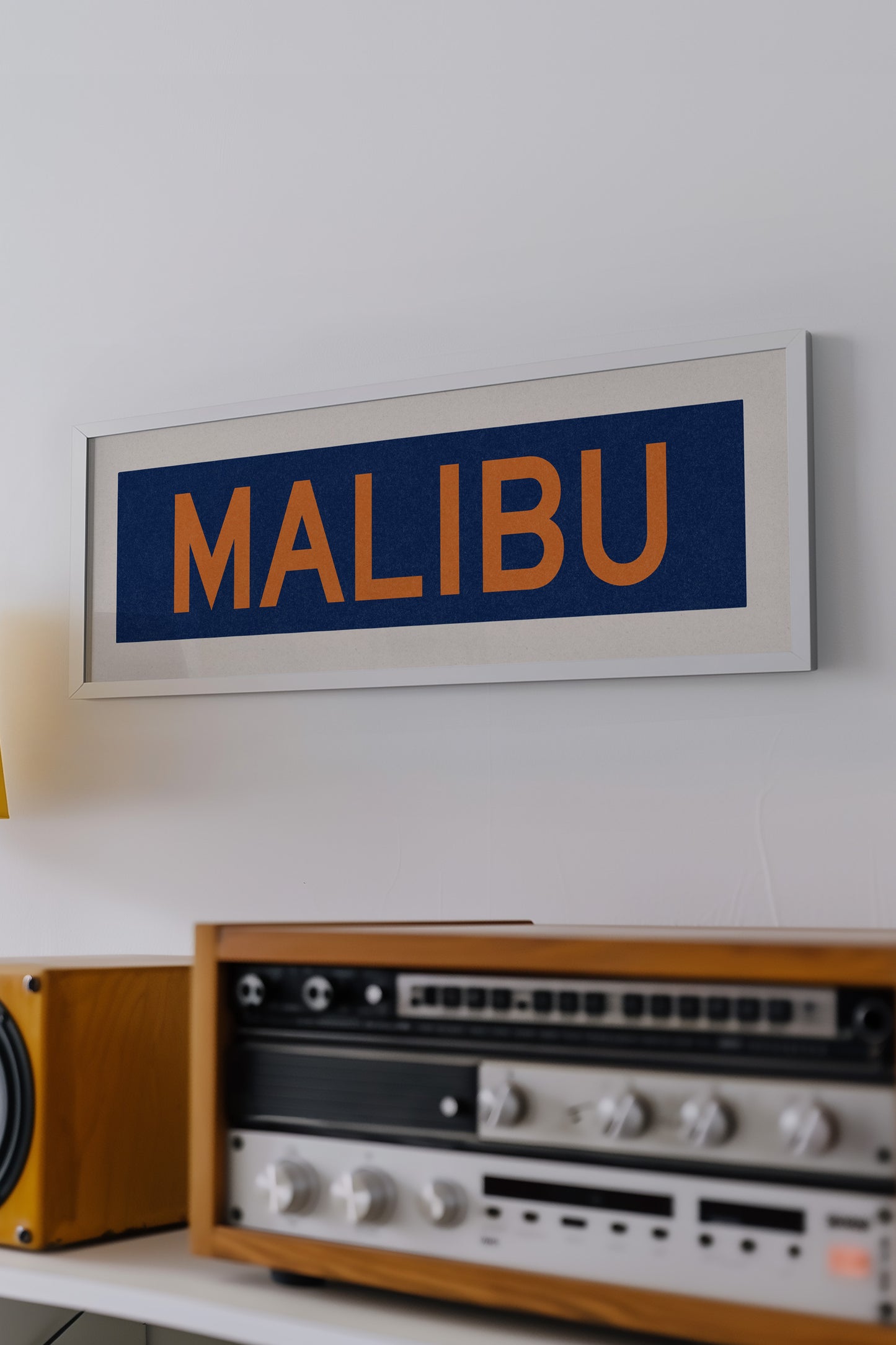 Framed Malibu Blue and Orange Bus Scroll