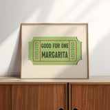 Good For One Margarita Ticket Stub Art Print - Tejas Country Club