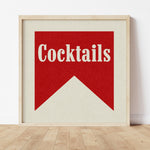Cocktails Banner Tab Typography Square Bar Art Print - Tejas Country Club