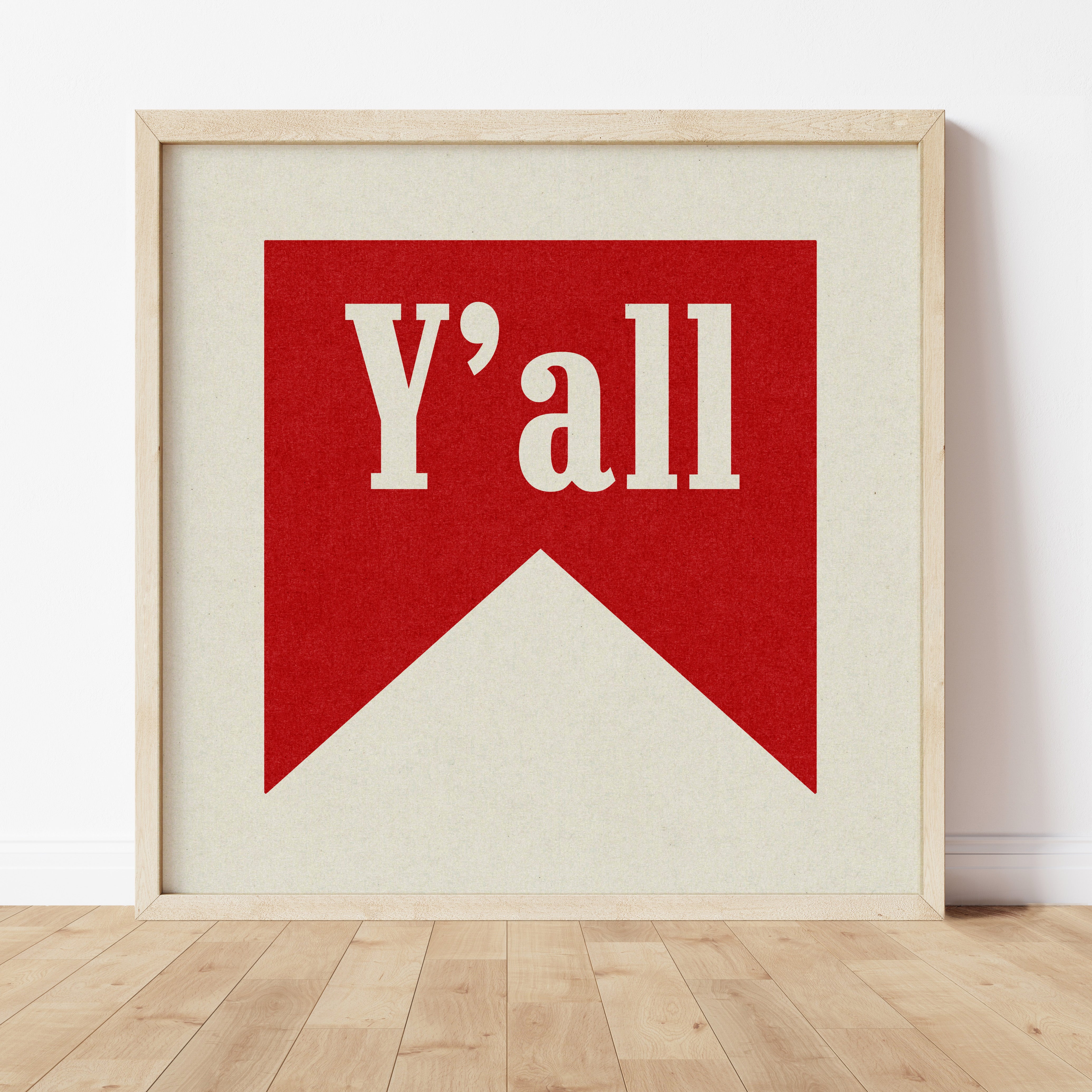 Y'all Banner Tab Typography Square Art Print - Tejas Country Club
