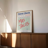 Mas Tacos Guest Check Art Print Poster - Tejas Country Club