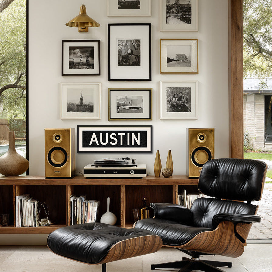 Framed Austin Bus Scroll Sign