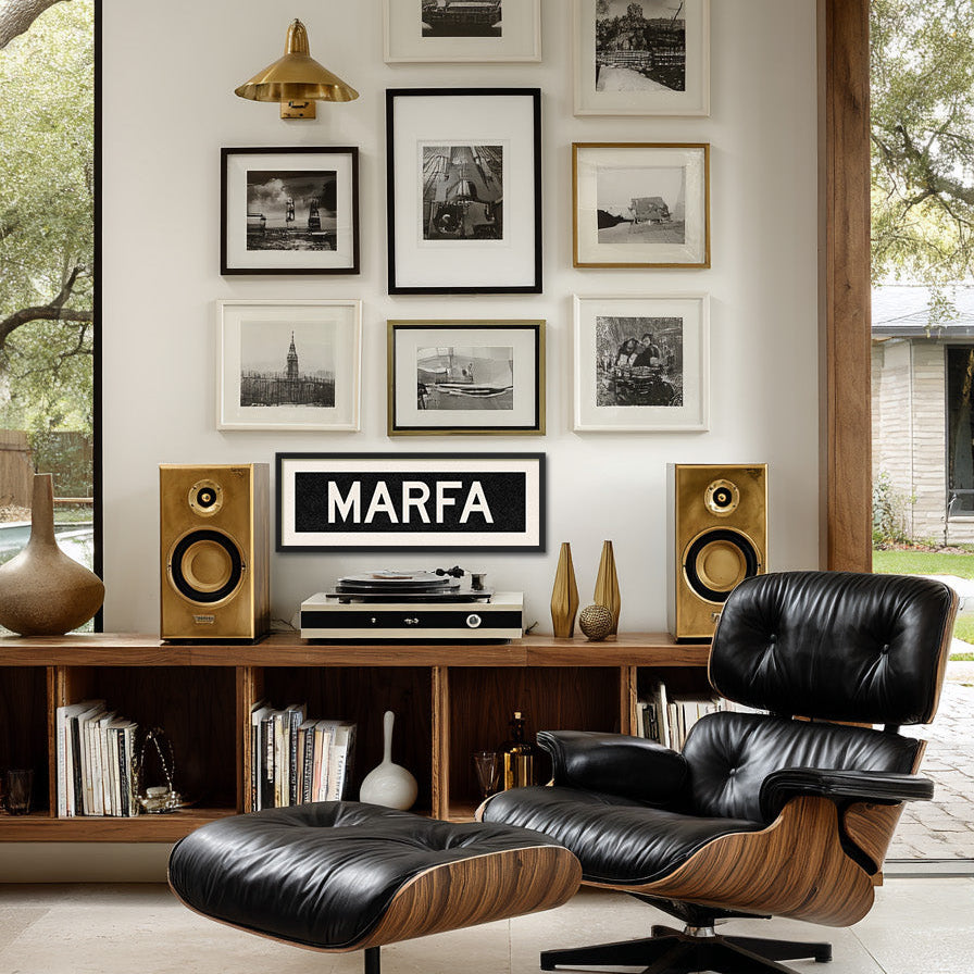 Framed Marfa Bus Scroll Sign