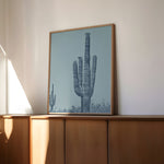 Vintage Monochromatic Desert Blue Saguaro Cactus Print - Tejas Country Club
