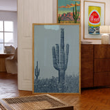 Vintage Monochromatic Desert Blue Saguaro Cactus Print - Tejas Country Club