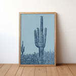 Vintage Monochromatic Desert Blue Saguaro Cactus Print - Tejas Country Club