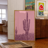 Vintage Monochromatic Desert Pink Saguaro Cactus Print - Tejas Country Club
