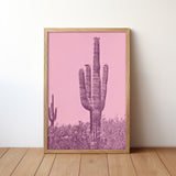 Vintage Monochromatic Desert Pink Saguaro Cactus Print - Tejas Country Club