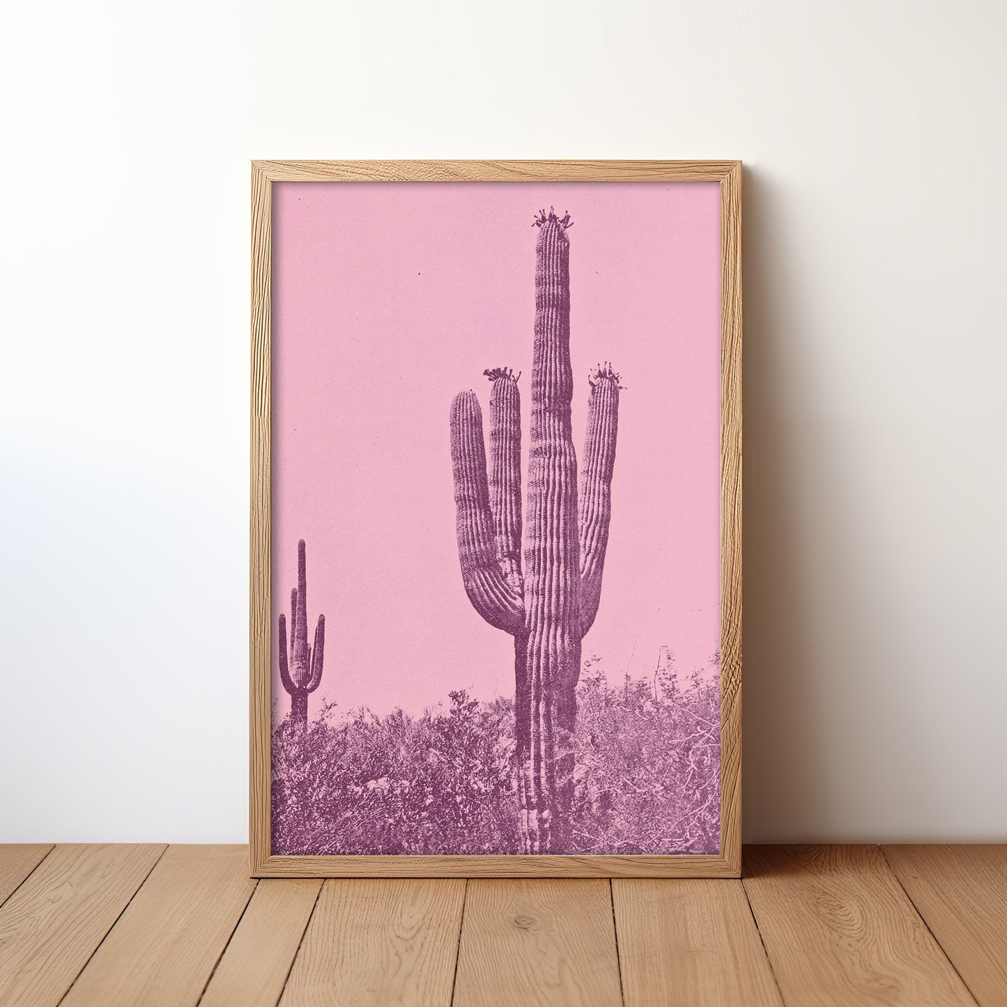 Vintage Monochromatic Desert Pink Saguaro Cactus Print