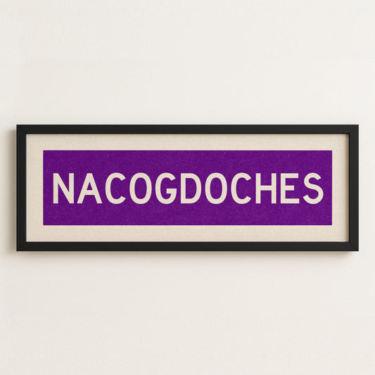 Framed Nacogdoches Purple and White Bus Scroll