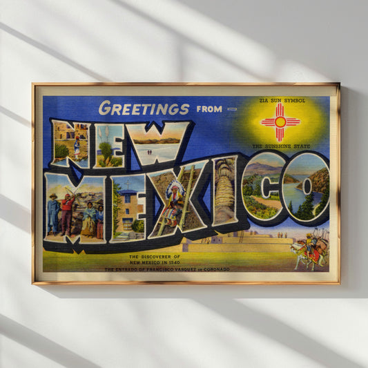 New Mexico Vintage Postcard Print