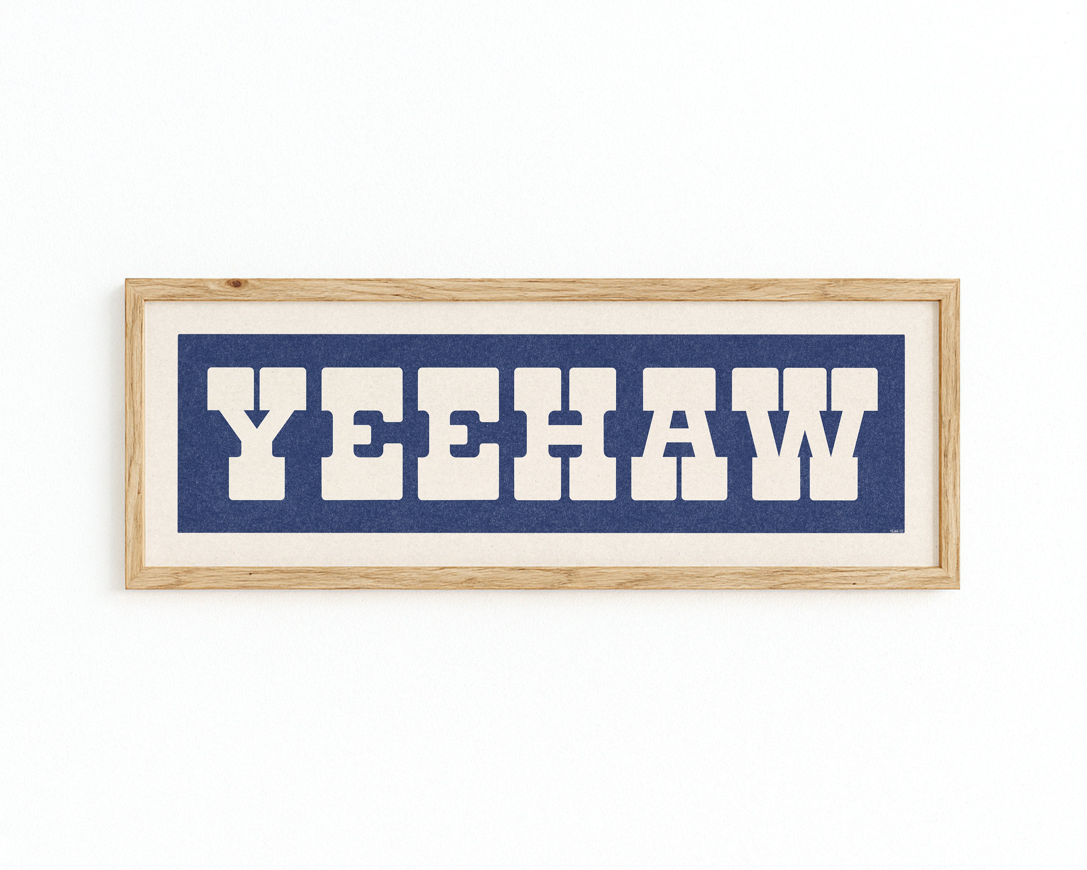 Framed YEEHAW Sign Blue & White Art Print - Tejas Country Club