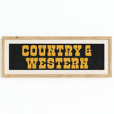 Framed COUNTRY & WESTERN Sign Black & Gold Art Print - Tejas Country Club