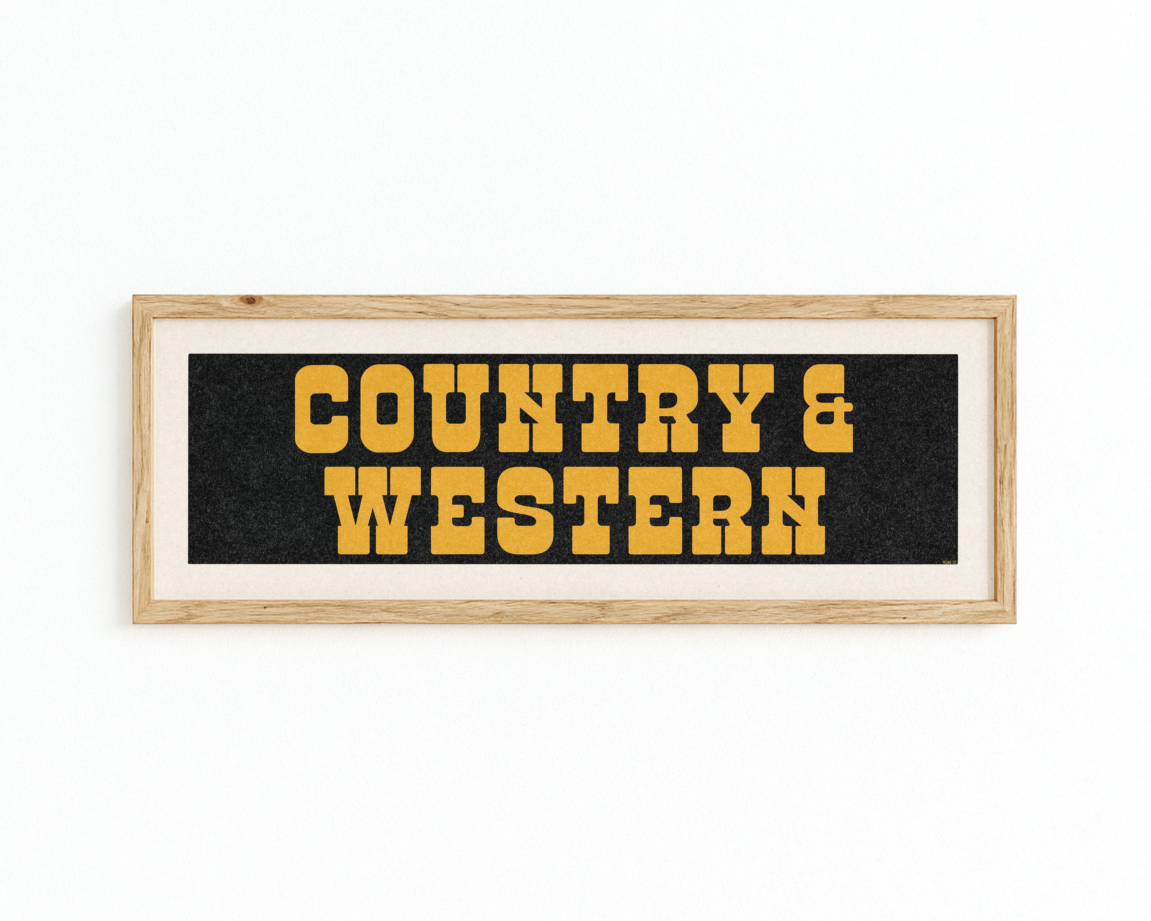 Framed COUNTRY & WESTERN Sign Black & Gold Art Print - Tejas Country Club