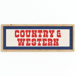 Framed COUNTRY & WESTERN Sign White & Red / Blue Art Print - Tejas Country Club