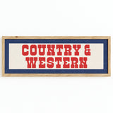 Framed COUNTRY & WESTERN Sign White & Red / Blue Art Print - Tejas Country Club