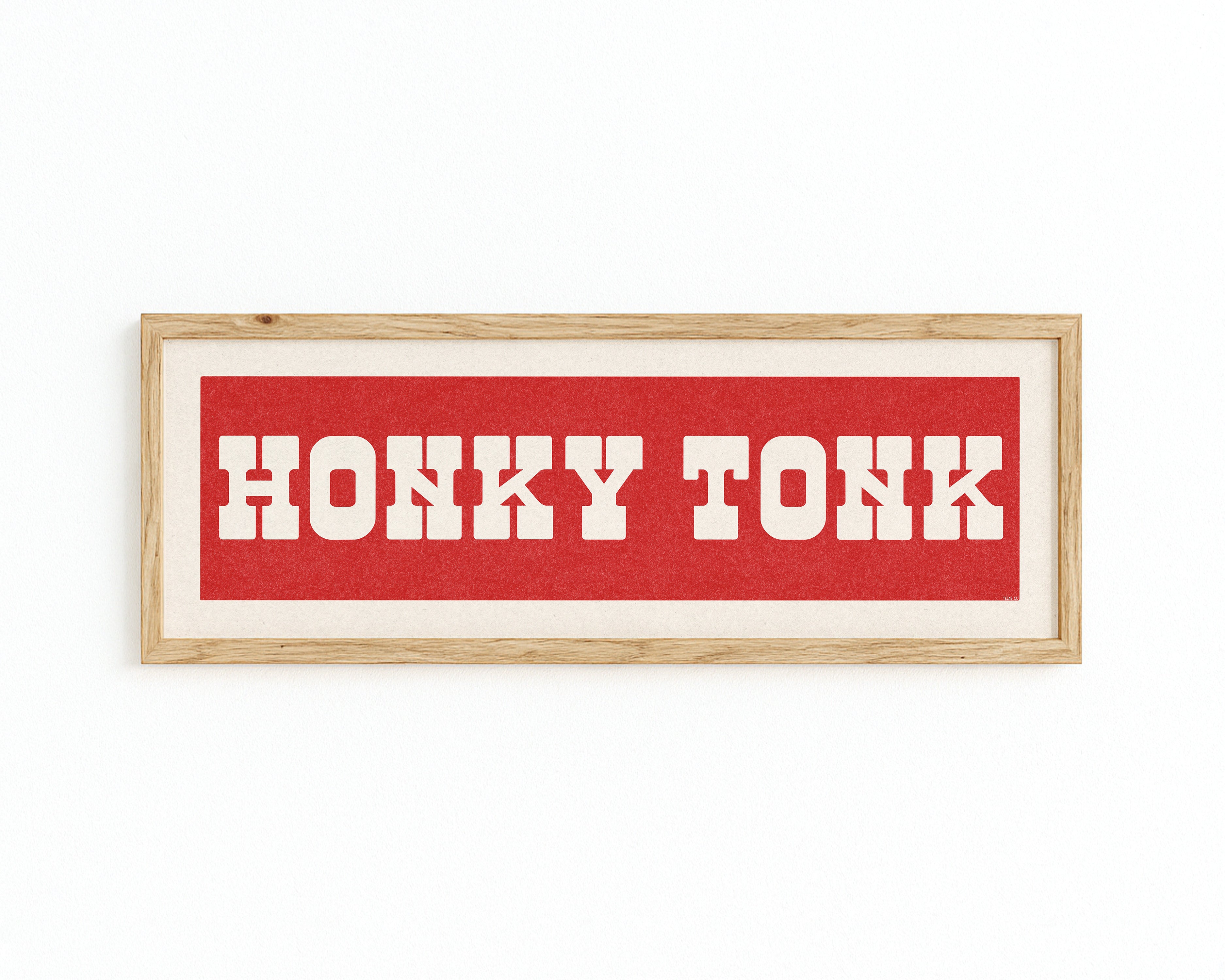 Framed HONKY TONK Sign Red & White Art Print - Tejas Country Club