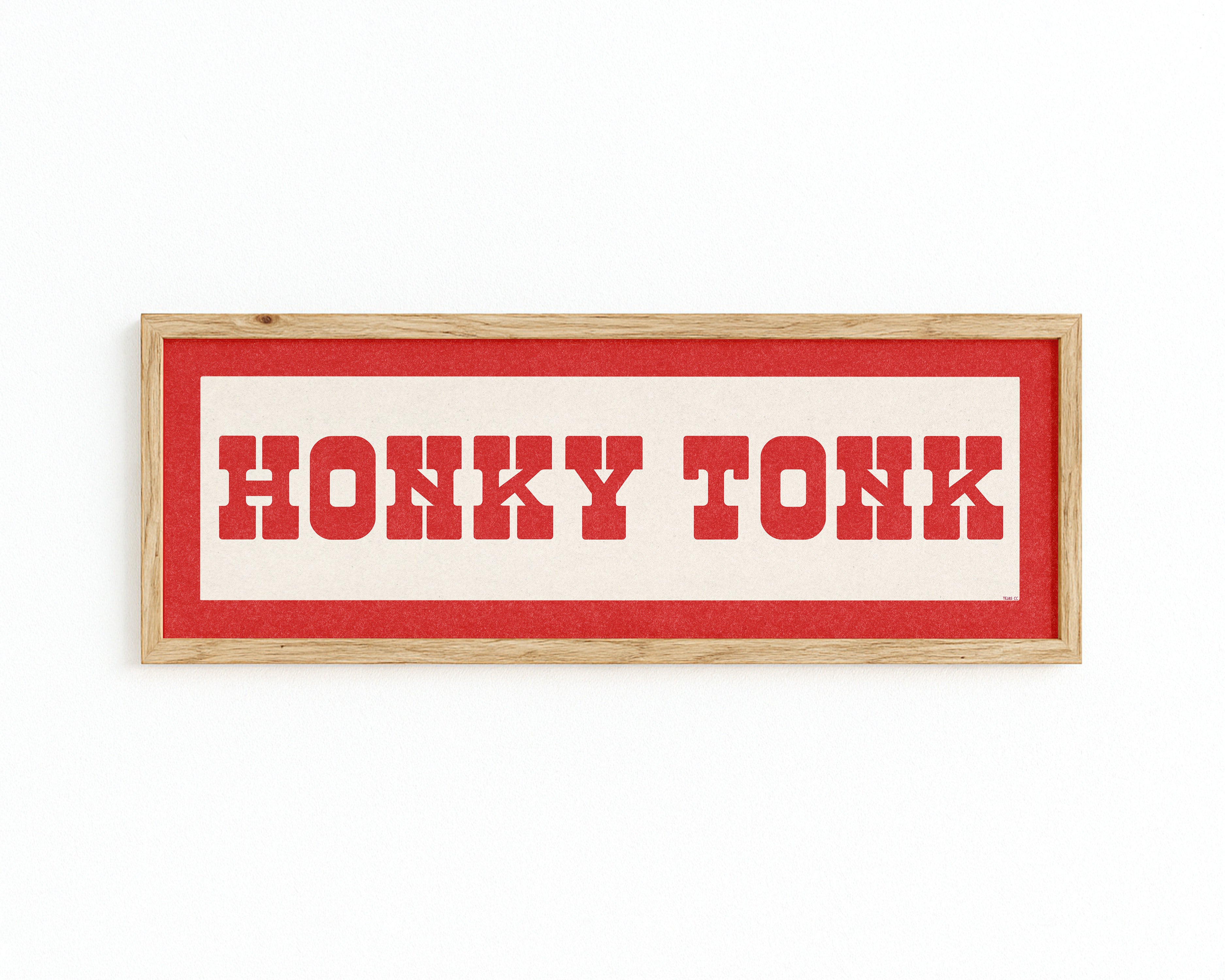 Framed HONKY TONK Sign White & Red Art Print - Tejas Country Club