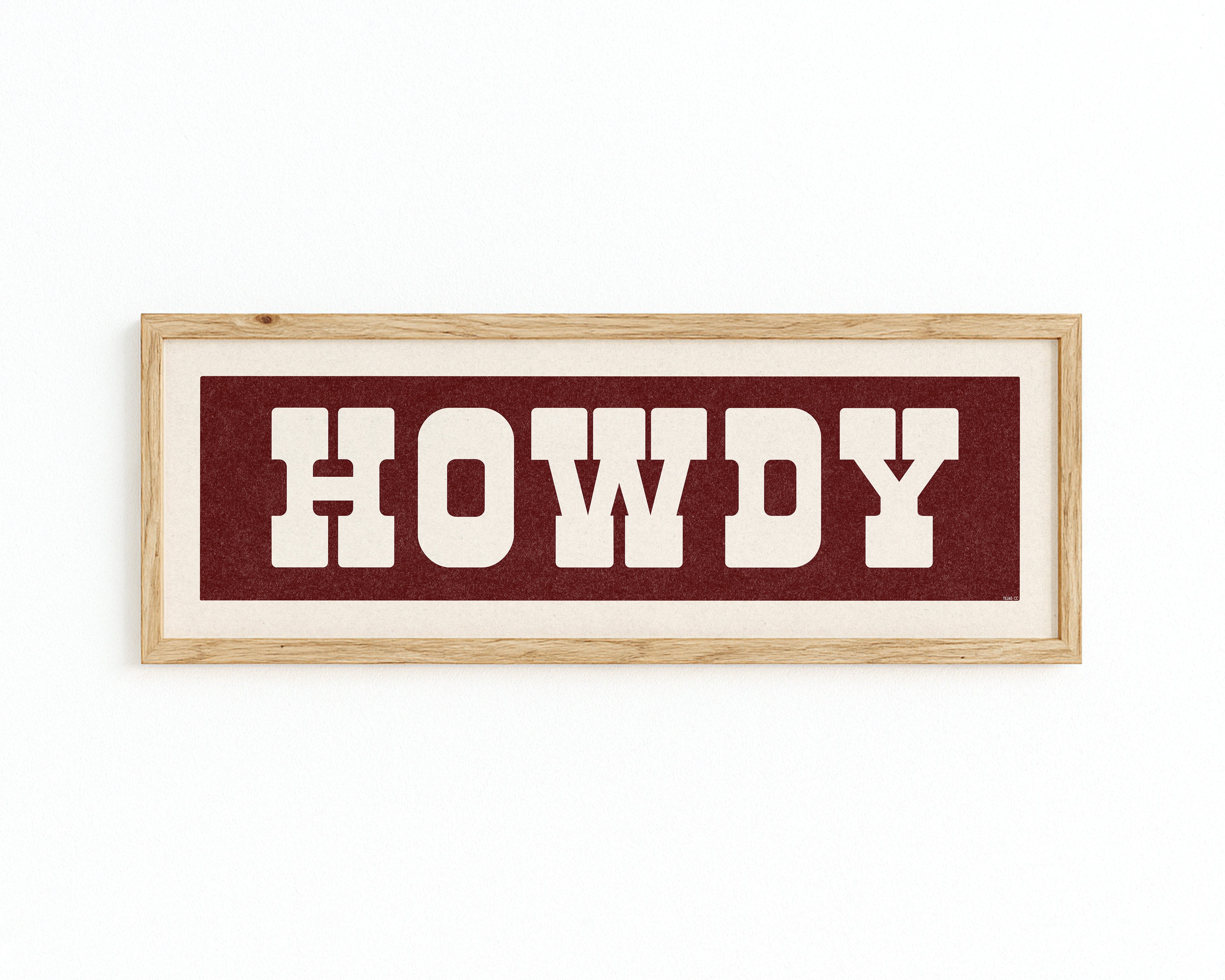 Framed HOWDY Sign Maroon & White Art Print - Tejas Country Club