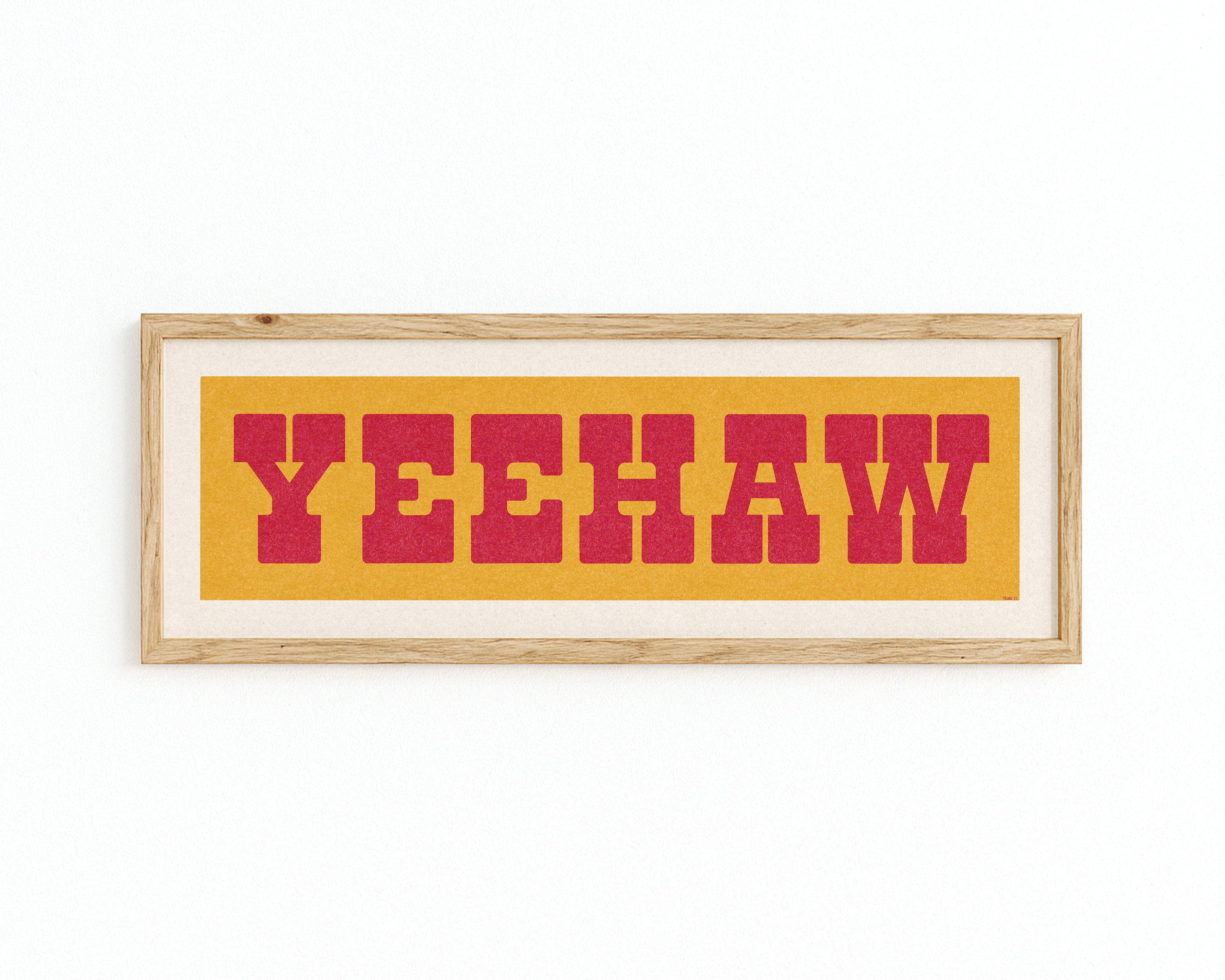 Framed YEEHAW Sign Gold & Red Art Print - Tejas Country Club
