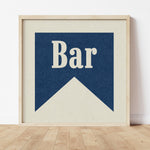 Bar Navy Banner Tab Typography Square Art Print - Tejas Country Club