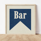 Bar Navy Banner Tab Typography Square Art Print - Tejas Country Club