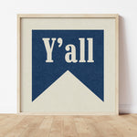 Y'all Navy Banner Tab Typography Square Art Print - Tejas Country Club