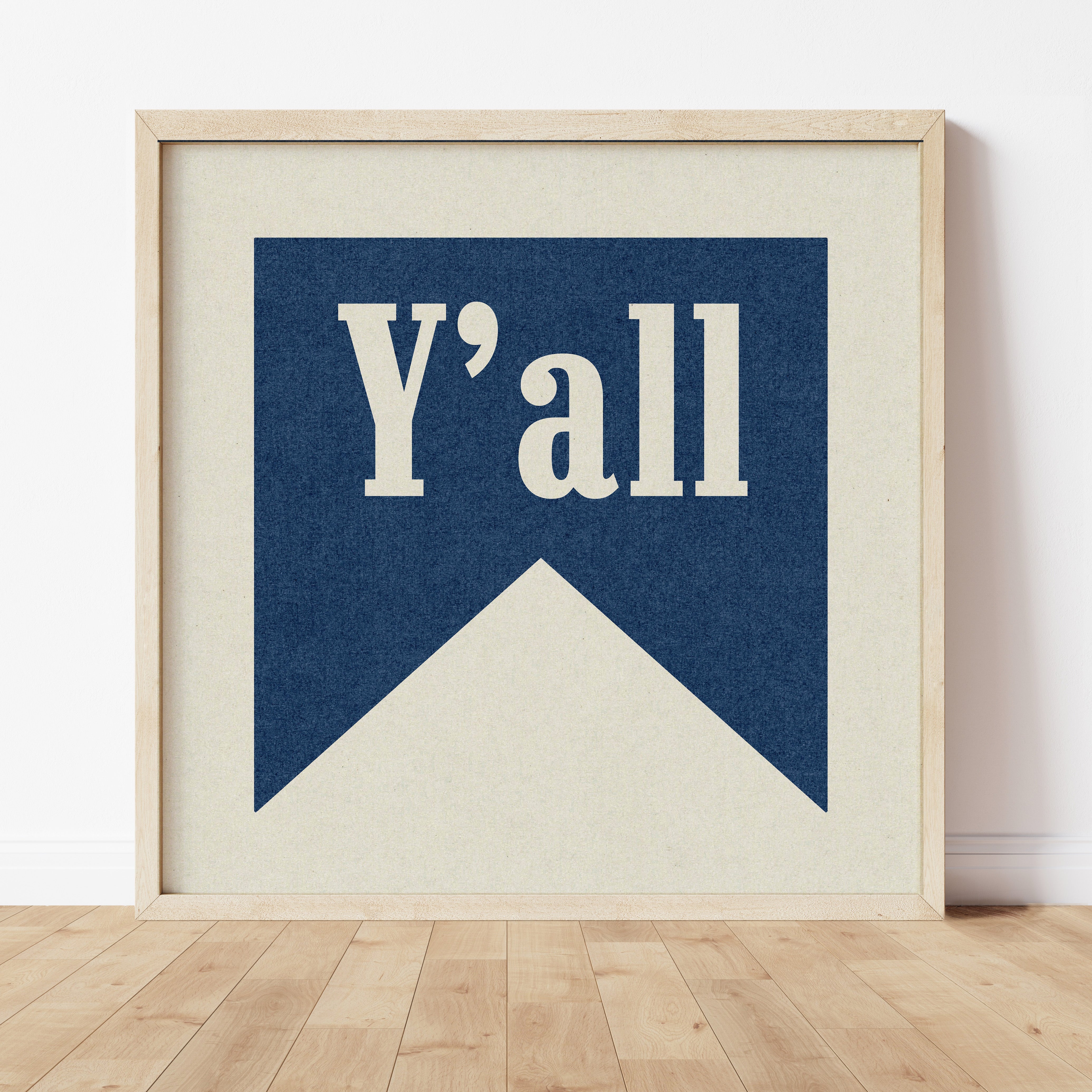Y'all Navy Banner Tab Typography Square Art Print - Tejas Country Club