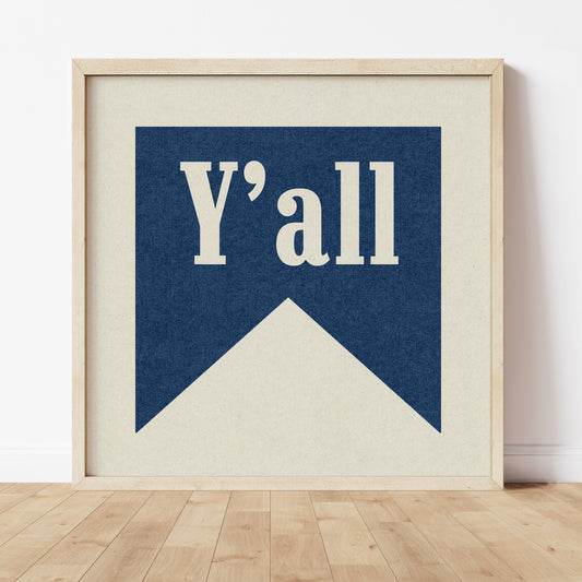 Y'all Navy Banner Tab Typography Square Art Print