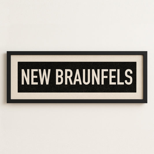 Framed New Braunfels Bus Scroll Sign - Tejas Country Club